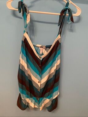 Old Navy Teal, White & Brown Striped Tank Top